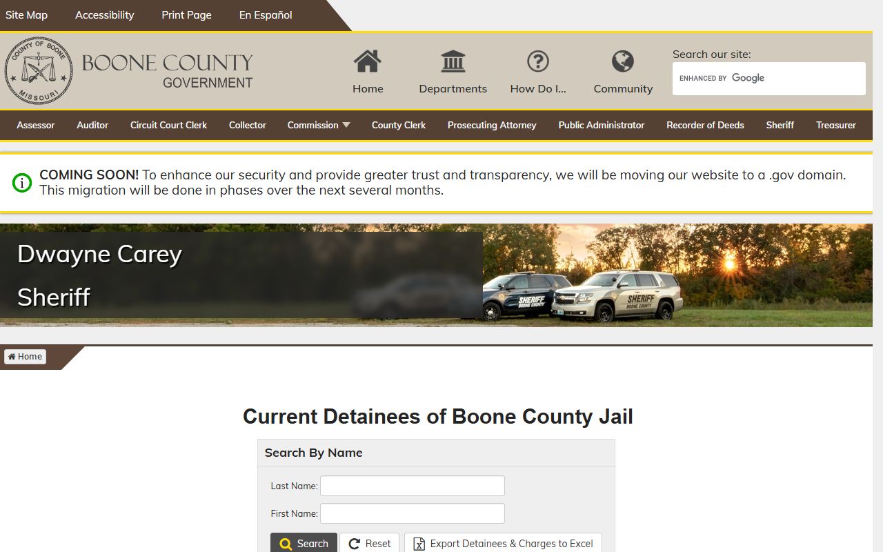 Boone County Jail current detainees roster search fields