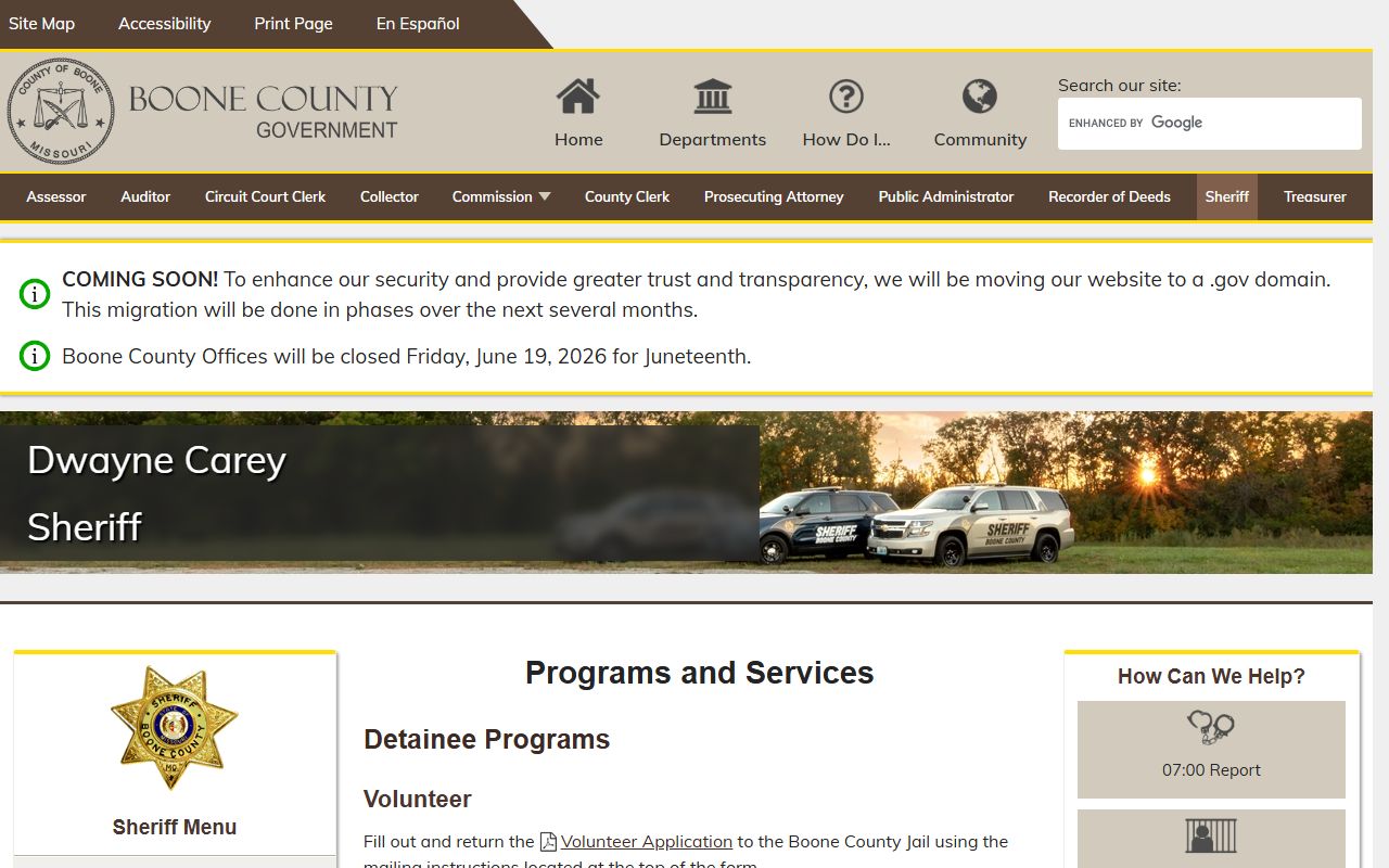 Boone County Jail programs services medical and mental health information