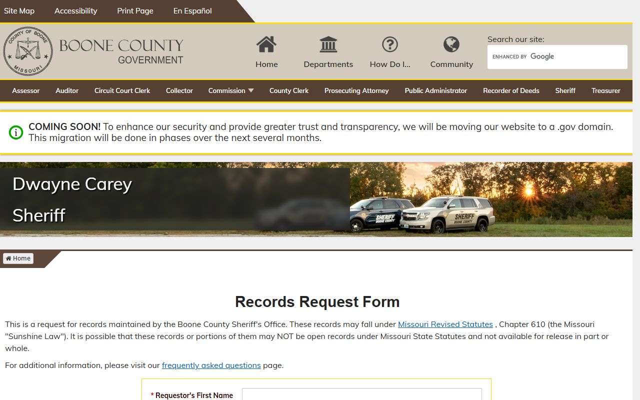 Boone County booking photo records request form